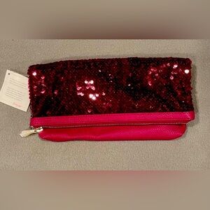 Thirty-One fold over sequined clutch bag in wine / berry color